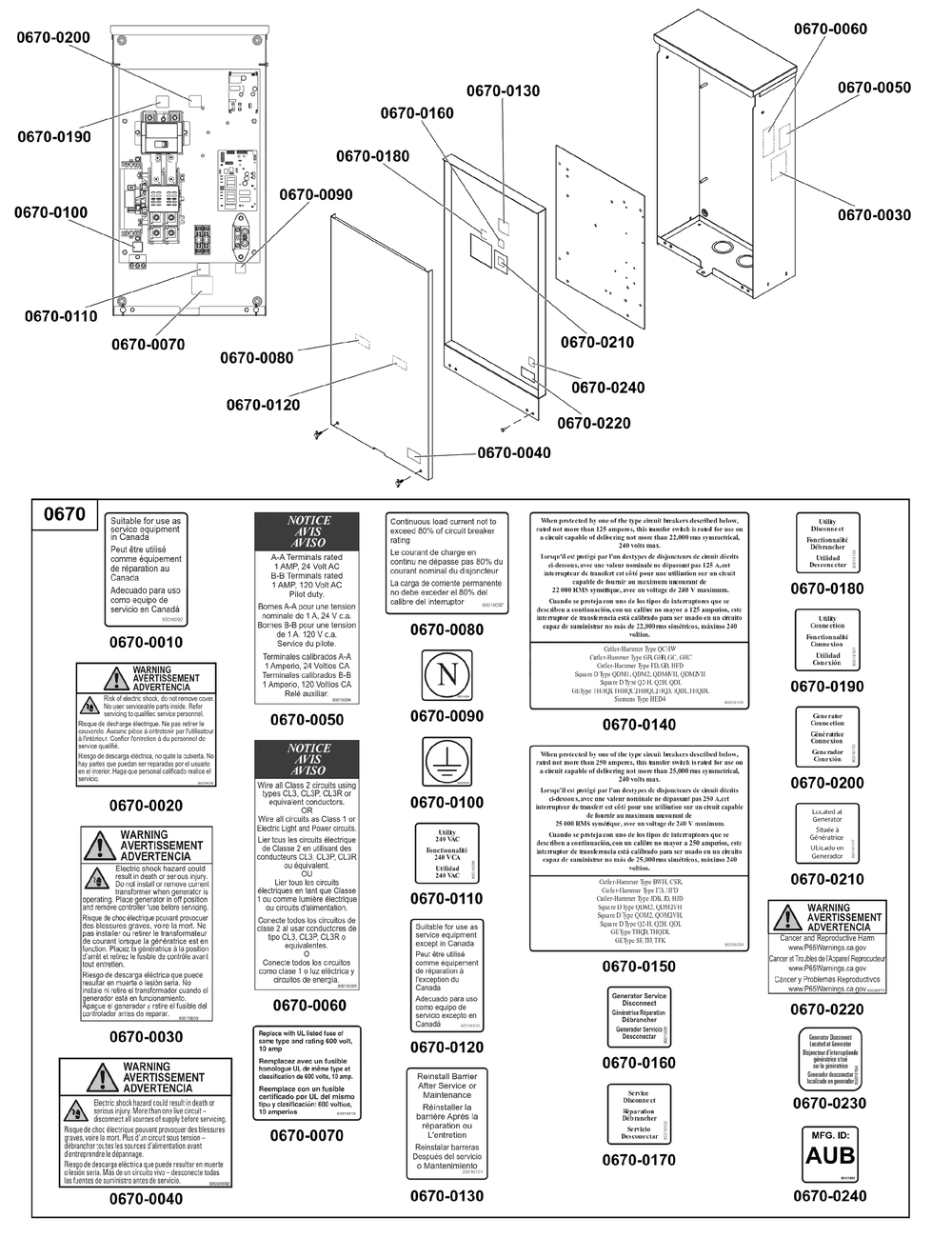 Decals Group - Ats Warning (Used After Serial No. 1022004847) Diagram and Parts List for 071068-05  Briggs and Stratton Generator